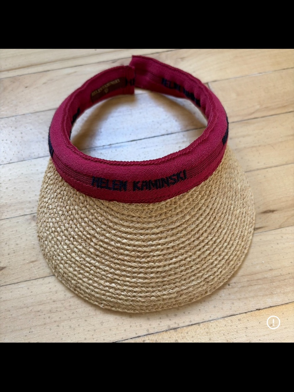 Helen Kaminski Natural Straw Visor with Red Logo Band